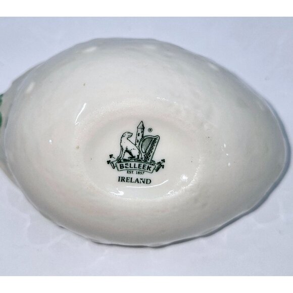 Belleek Hand-Painted Ceramic Egg-Shaped Trinket Box Yellow Daffodils & Clover - Picture 7 of 7